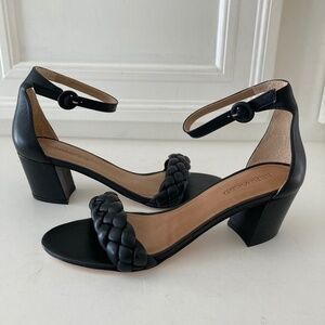NWOT Bernardo Anthropologie Bethany Braided Strap Black Leather Heels Sz 10